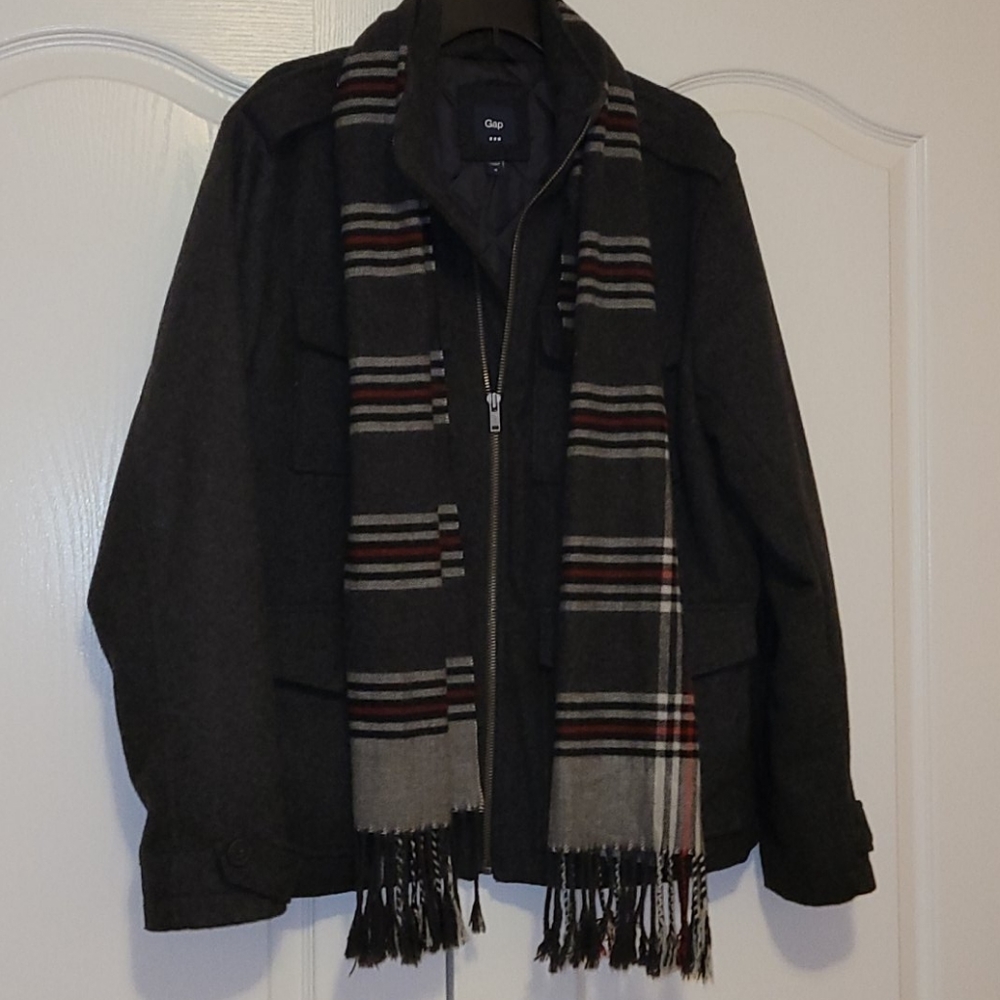 Mens Medium Dark Gray GAP Coat & Scarf